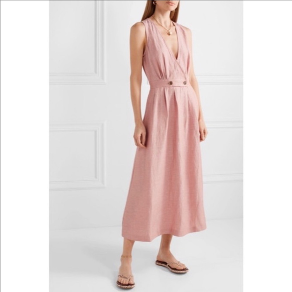 MADEWELL Blush Pink Button Wrap Linen Midi Dress